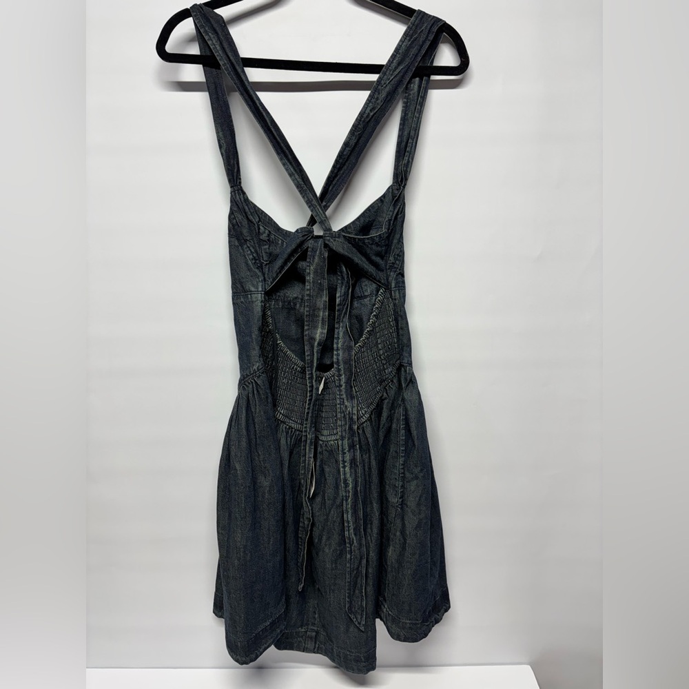 Free People Laurel Denim Mini Dress in Antique Dark Wash - Picture 3 of 14